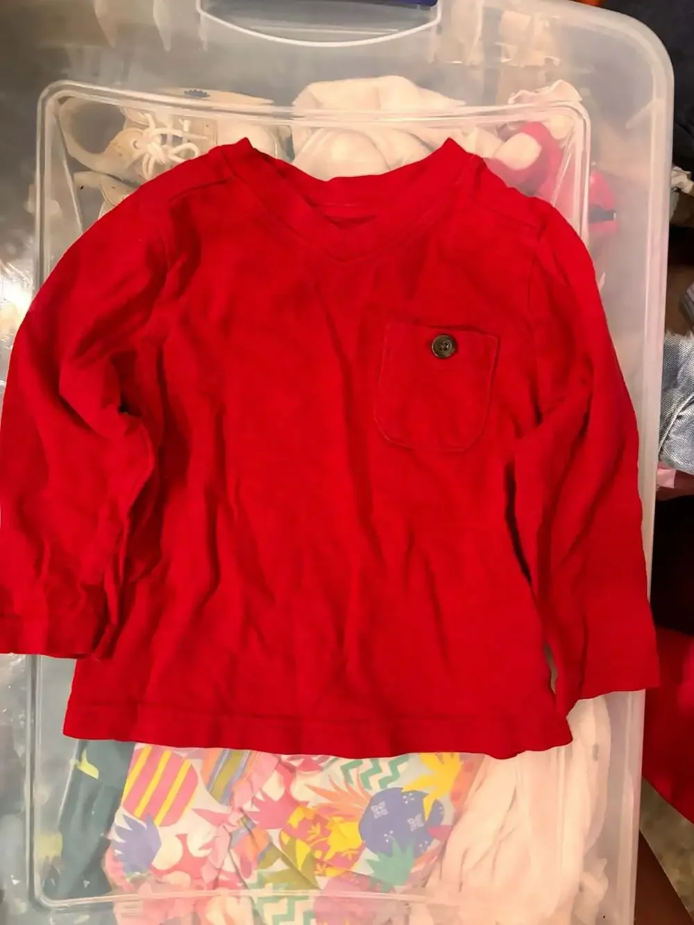 Old Navy Red Long Sleeve T-Shirt with Pocket Size 18-24M